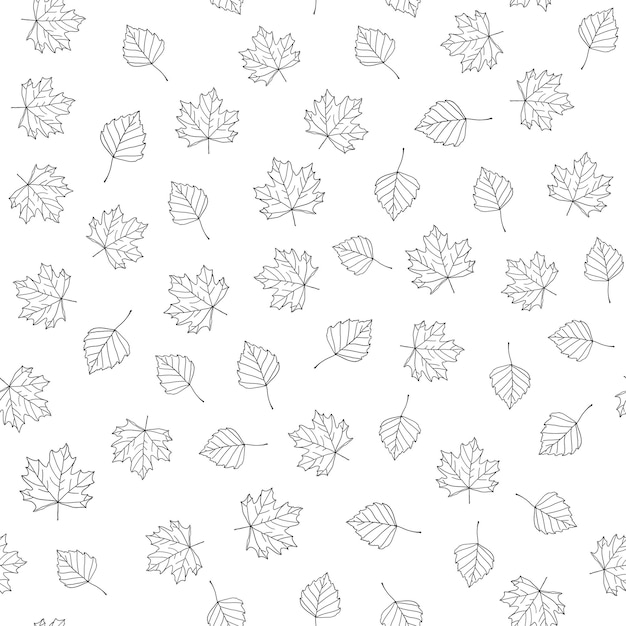 Plik wektorowy jesienne liście wektor monochromatyczny wzór z ręcznie rysowane kontur liści