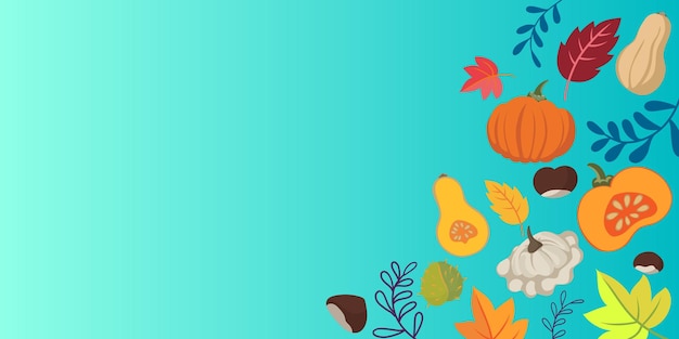Jesienne Warzywa I Liście Doodle Tło Płaska Konstrukcja Transparent żywe Kolory Kwiatowy Sezony Projekt