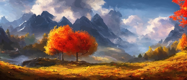 Plik wektorowy jesienny krajobraz z drzewami góry krajobraz wiejski jesienny obraz wektorowy tła