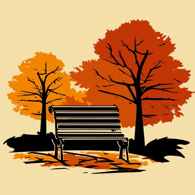 Plik wektorowy jesienny las krajobrazowy z ławką pod ilustracją wektora drzewa