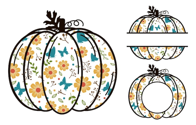 Plik wektorowy jesienny monogram dyni podzielony jesienny svg jesienny svg święto dziękczynienia svg