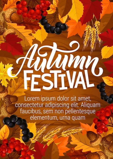 Plik wektorowy jesienny plakat festiwalu wektorowe jagody w liściach