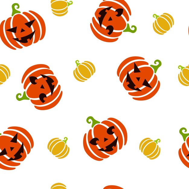Jesienny Wzór Pomarańczowy I żółty Duże I Małe Dynie Z Rzeźbionymi Twarzami Dynie Uśmiechają Się Patrain Z Dyni Na Halloween Ilustracja Wektora Eps10