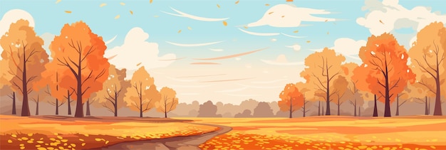 Jesieński Krajobraz Z Drzewami Spadającymi żółtymi Liśćmi Jesieńska Panorama Tła Ilustracja Wektorowa