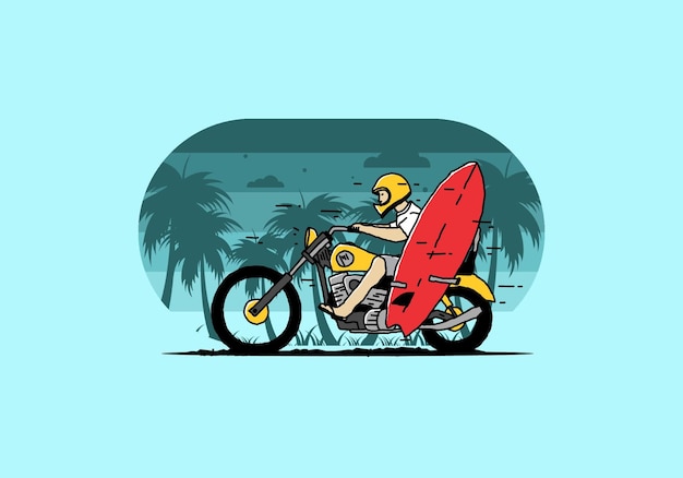 Jeździć Motocyklem Z Ilustracją Deski Surfingowej