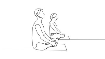 Plik wektorowy joga kobieta mężczyzna ćwiczy jogę siedząc w pozycji lotosu ciągłe rysowanie linii