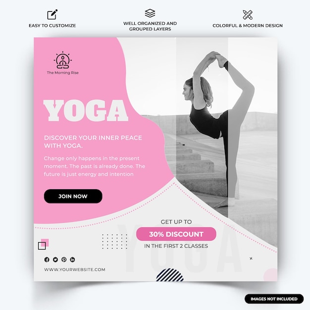 Joga Medytacja Instagram Post Web Banner Szablon Wektor Premium Wektor