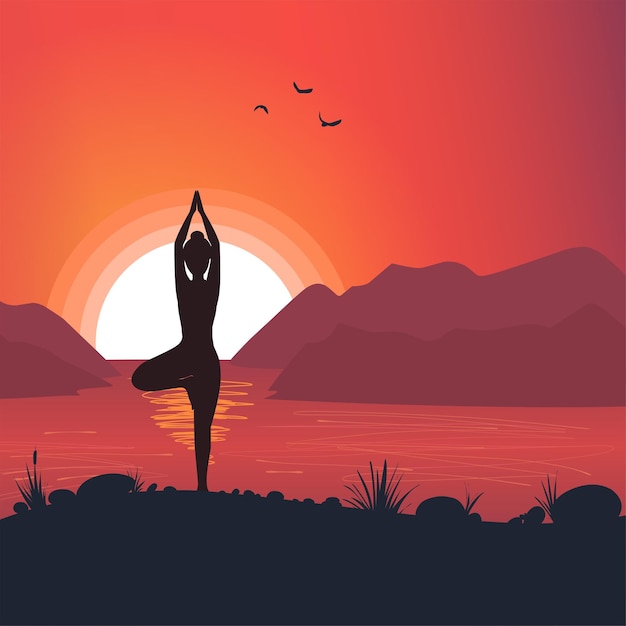 Joga medytacja sport gimnastyka fitness relaks ilustracja wektorowa jogi w przyrodzie