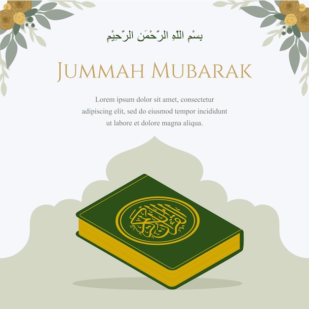 Jumma Mubarak Islamska Ilustracja Wektorowa Z Koranem W Zielonym I Złotym Tle Transparentu