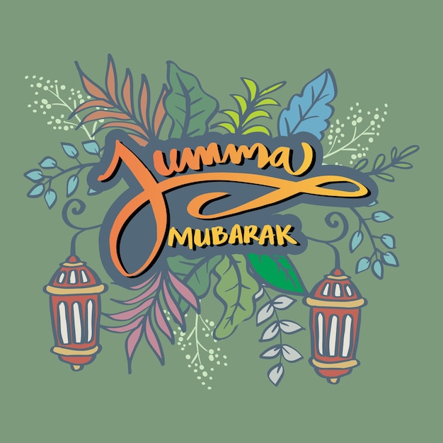 Jumma Mubarak Ręcznie Napis. Plakat Islamski.