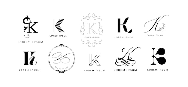 Plik wektorowy k creative emblem letter k monogram for key royal king and kitchen company branding template vector icon set