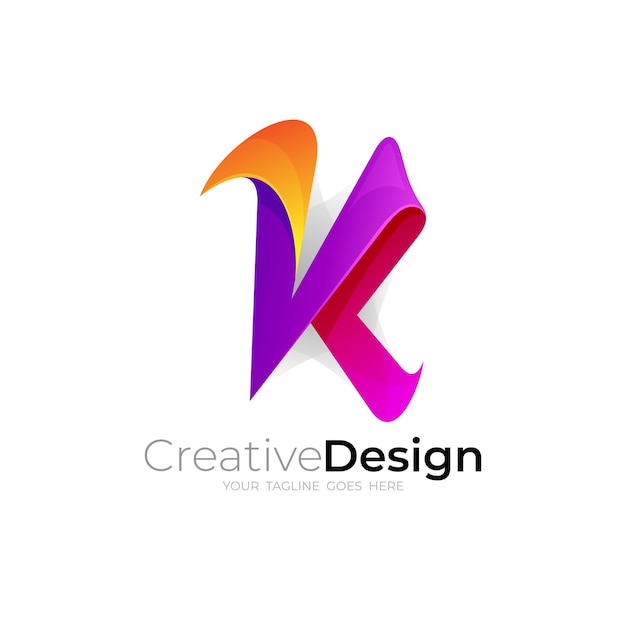 K Logo Projekt Wektor 3d Kolorowe Litery K Ikony