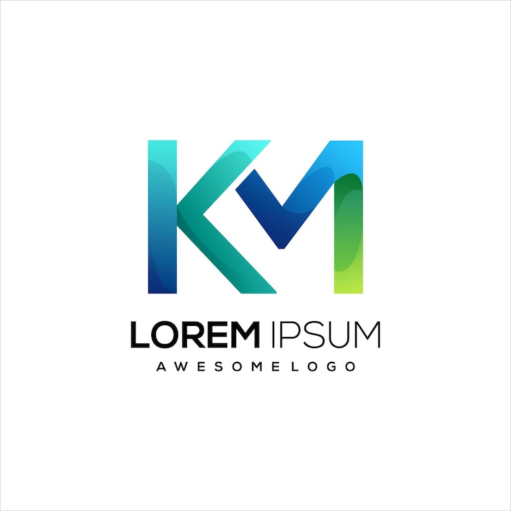 Wektor k m logo początkowy kolorowy szablon logo gradientu