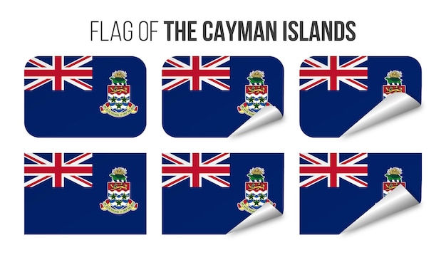 Kajmany Flaga Etykiety Naklejki Zestaw Ilustracji Wektorowych 3d Flagi Kajmanów Na Białym Tle