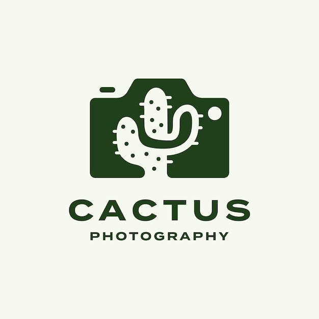 Kaktus Deser Aparat Fotografia Negatywna Przestrzeń Ikona Vintage Logo Design