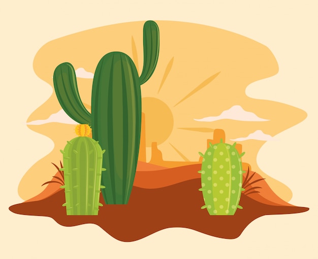 Kaktus W Pustynnej Scenerii Kreskówce