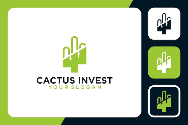 Kaktus Z Ikoną Projektu Logo Inwestycji Ilustracji Wektorowych