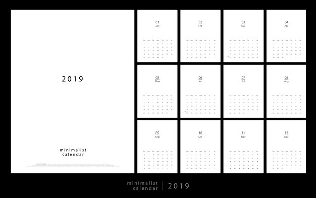 Plik wektorowy kalendarz 2019 modny styl minimalistyczny