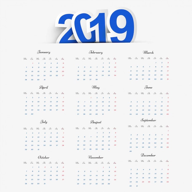 Kalendarz 2019 Szablon wektora
