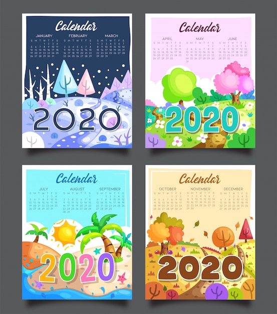 Plik wektorowy kalendarz 2020 na cztery pory roku