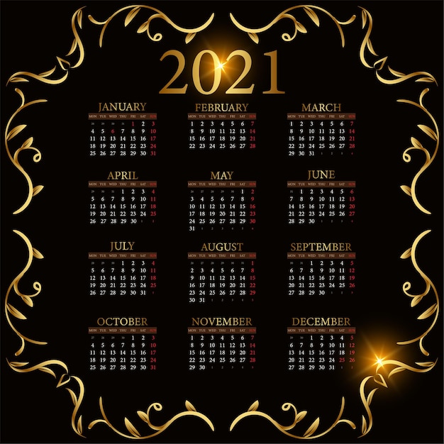 Kalendarz 2021 Z Luksusowym Ornamentem Lub Kwiatowy Wzór Tła.
