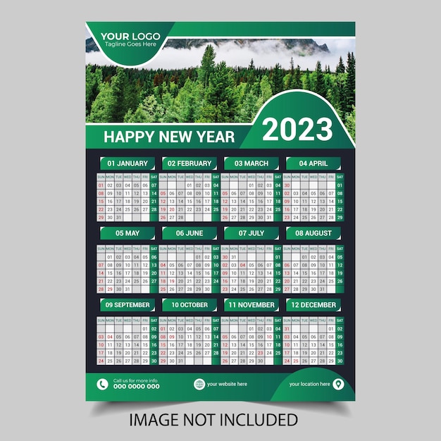 Plik wektorowy kalendarz 2023 do edycji ilustracji szablon wektor.