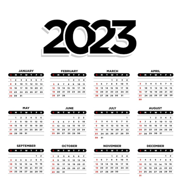 Plik wektorowy kalendarz 2023