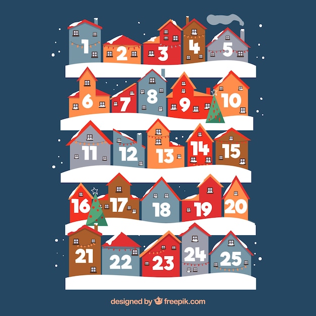 Plik wektorowy kalendarz adwentowy z dniami w kształcie domów