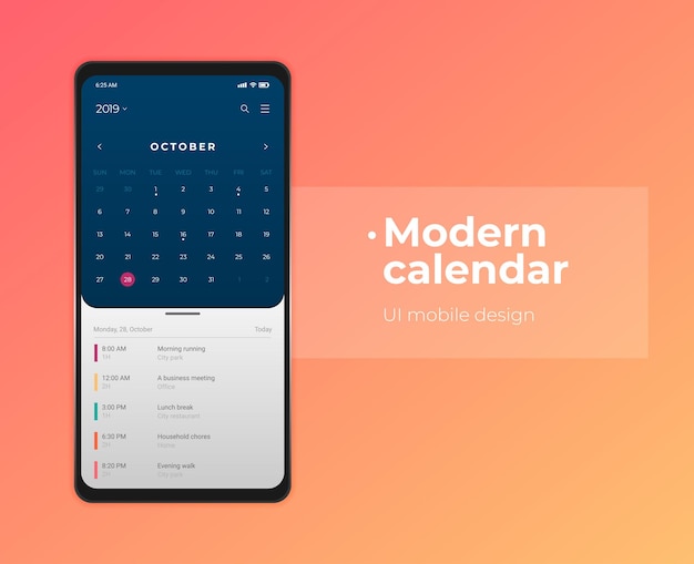 Kalendarz aplikacji mobilnych ui ux projekt makieta wektorowa