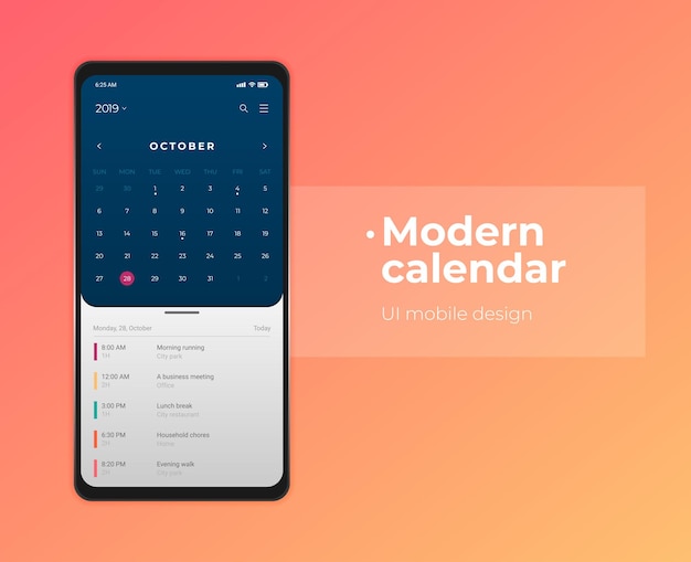 Kalendarz Aplikacji Mobilnych Ui Ux Projekt Makieta Wektorowa