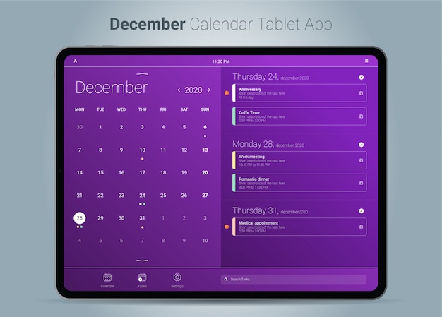 Kalendarz Aplikacji Na Tablety Z Grudnia