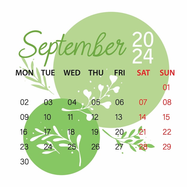 Plik wektorowy kalendarz miesięczny 2024 z czystym tłem dla edytowalnego i drukowalnego planera