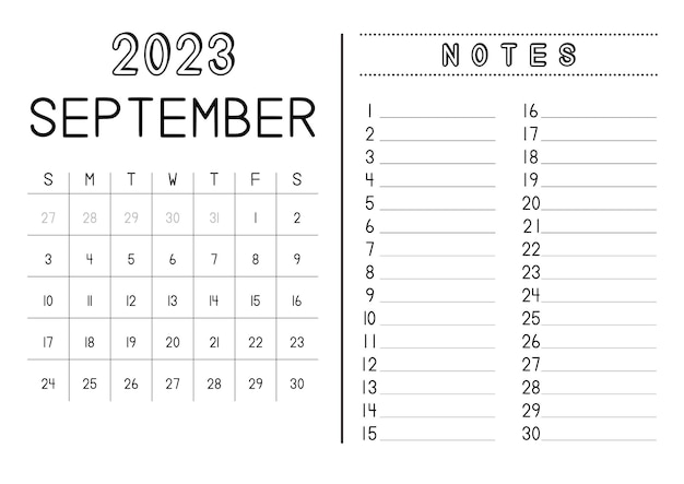 Kalendarz miesięczny wrzesień 2023