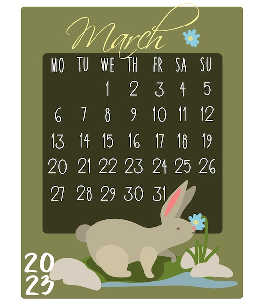 Kalendarz Na Miesiąc Z Królikami Na Rok 2023 Królik W Marcu Miesiąc Kalendarzowy Do Druku