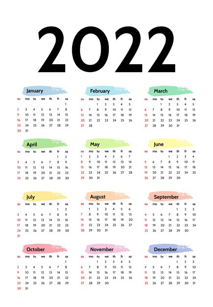 Plik wektorowy kalendarz na rok 2022 na białym tle. od niedzieli do poniedziałku, szablon biznesowy. ilustracja wektorowa