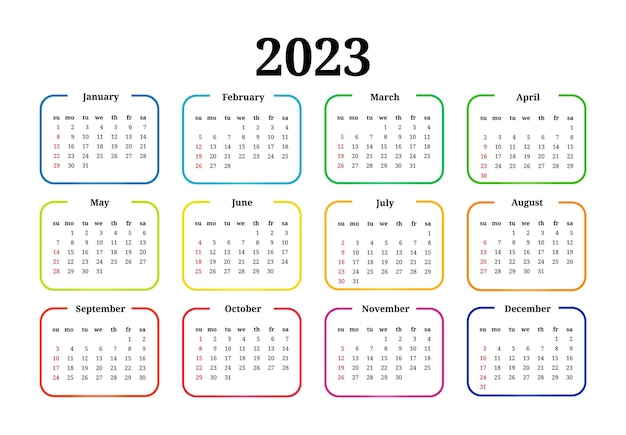 Plik wektorowy kalendarz na rok 2023 na białym tle