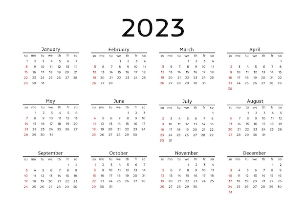 Kalendarz Na Rok 2023 Na Białym Tle