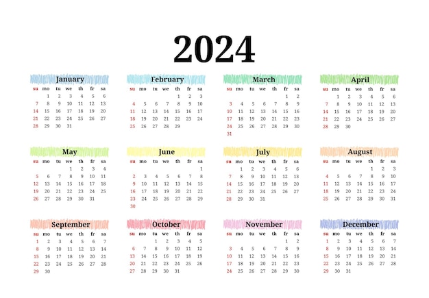 Plik wektorowy kalendarz na rok 2024 izolowany na białym tle od niedzieli do poniedziałku biznes szablon ilustracji wektorowych