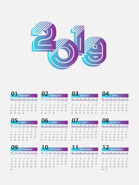 Kalendarz Noworoczny 2019 Nowoczesny Design
