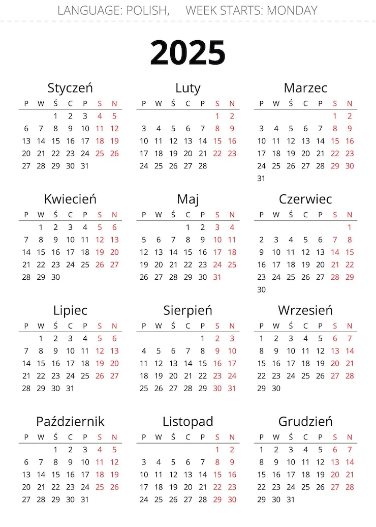 Wektor kalendarz polski na rok 2025 ilustracja wektorowa dla polski