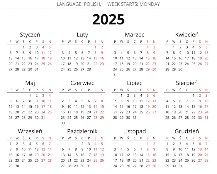 Wektor kalendarz polski na rok 2025 ilustracja wektorowa dla polski