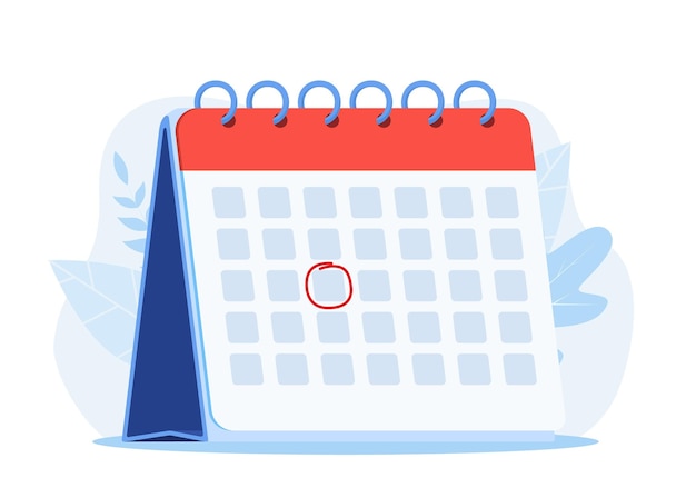 Kalendarz przypomnienie data spirala ikona i czerwone kółko styl prosty kalendarz Zaznacz datę wakacje ważne koncepcje wektor ilustracja w stylu płaski