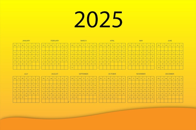 Plik wektorowy kalendarz z rokiem 2025