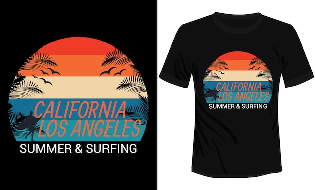 Kalifornia Los Angeles Lato I Surfing Tshirt Projekt Ilustracji Wektorowych