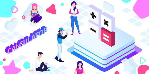 Kalkulator izometryczny projekt ikona Wektor ilustracja sieci web 3d kolorowa koncepcja