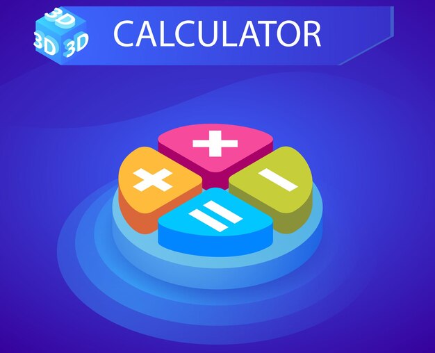 Kalkulator izometryczny projekt ikona Wektor ilustracja sieci web 3d kolorowa koncepcja