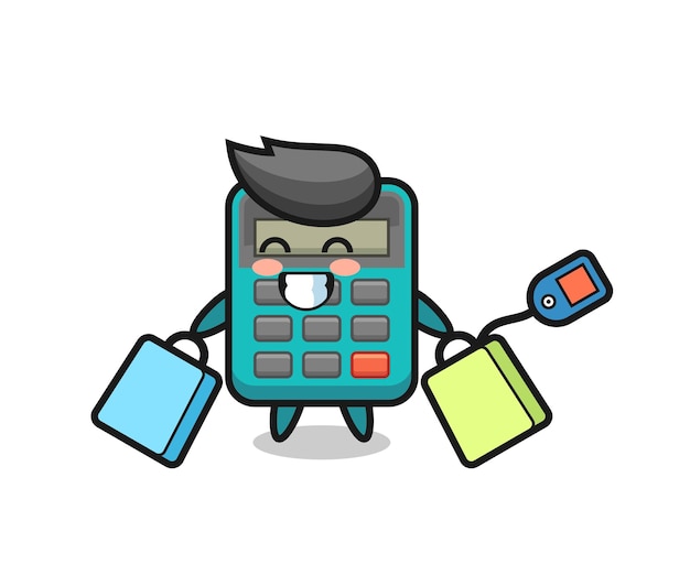 Kalkulator Maskotka Kreskówka Trzymając Torbę Na Zakupy, ładny Styl T Shirt, Naklejki, Element Logo