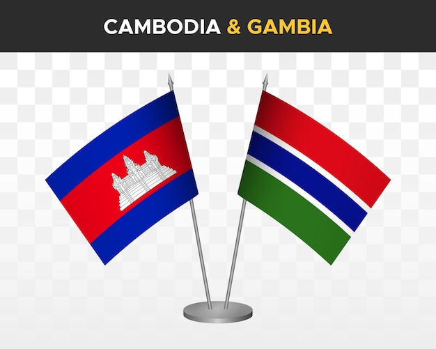 Kambodża vs Gambia biurko flagi makieta na białym tle 3d ilustracji wektorowych flagi tabeli