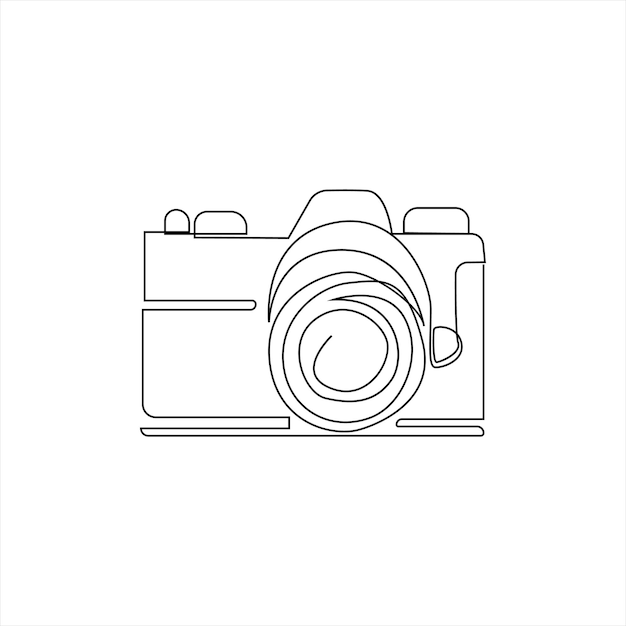 Kamera ciągła, jedna linia, szkic, rysunek ilustracji, obraz wektorowy narysowany ręcznie