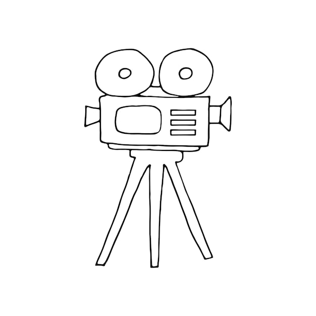 Kamera filmowa urządzenie do nagrywania ruchomych obrazów na film Doodle Ilustracja wektorowa Ręcznie narysowany zarys